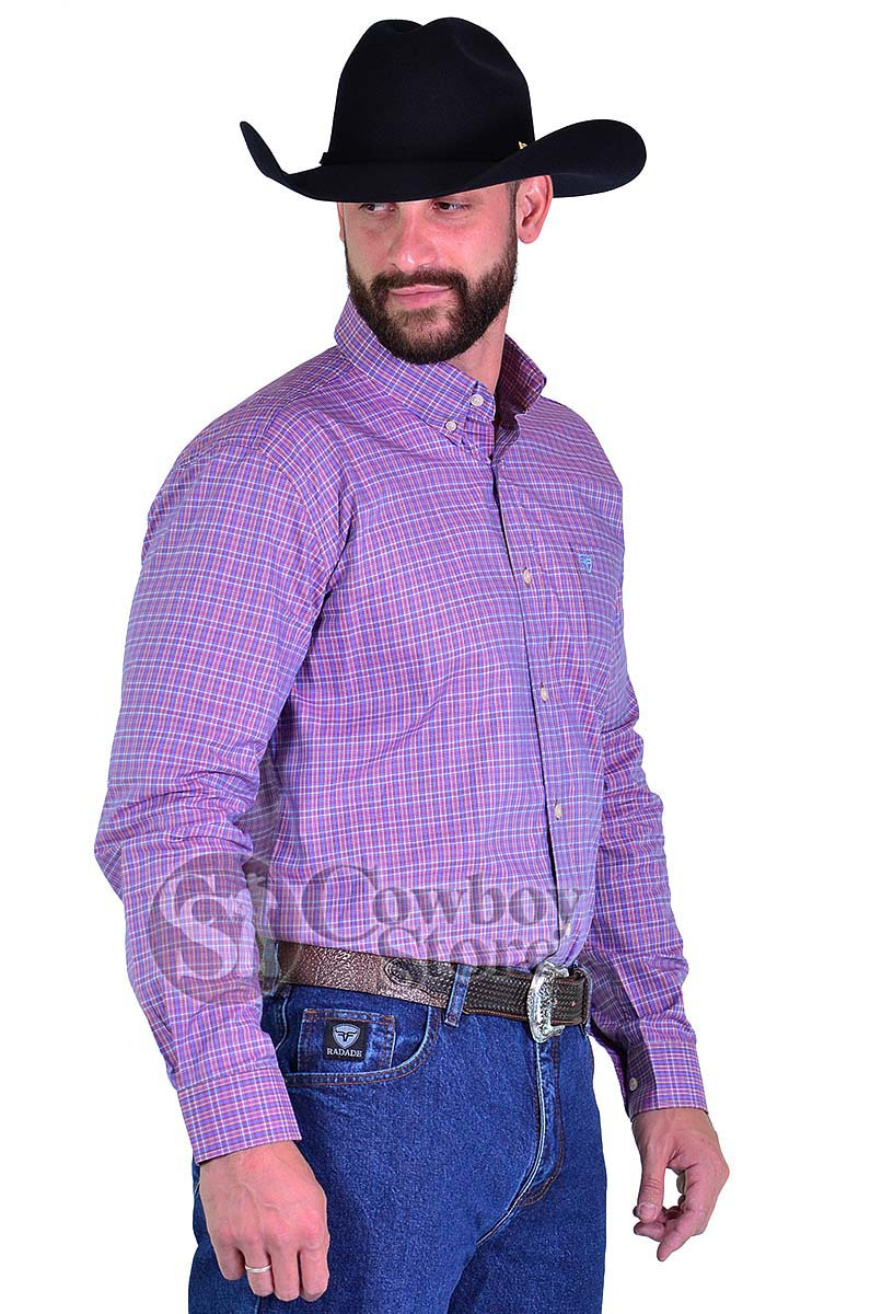 Camisa Radade Manga Longa Xadrez Lilas e Roxo - 1479