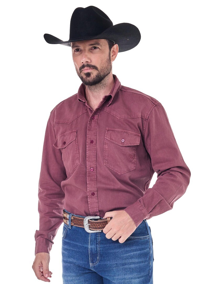 Camisa Radade Manga Longa YL Stone cor Vinho - 2135