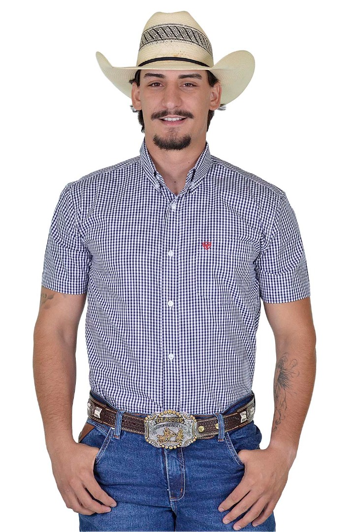Camisa Radade Manga Curta Xadrez Fifty Marinho e Branco - 1623