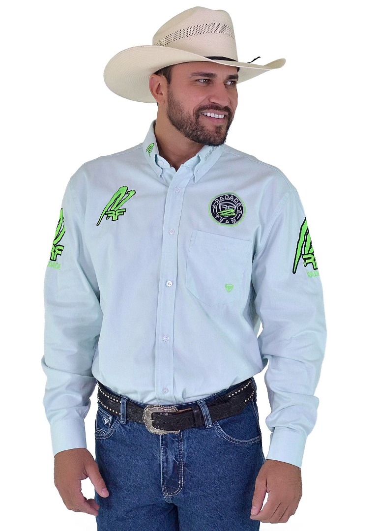 Camisa Radade RR Manga Longa Bordada Verde-água - 1826