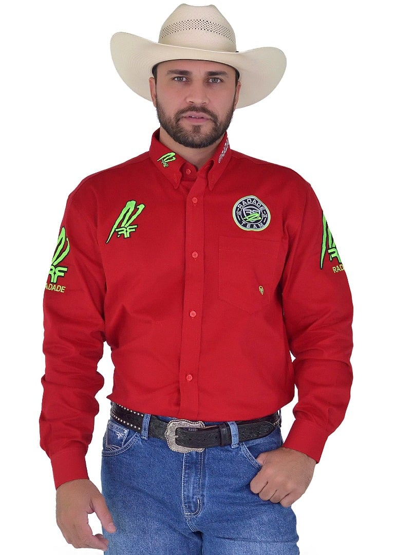 Camisa Radade RR Manga Longa Bordada Vermelha - 1823
