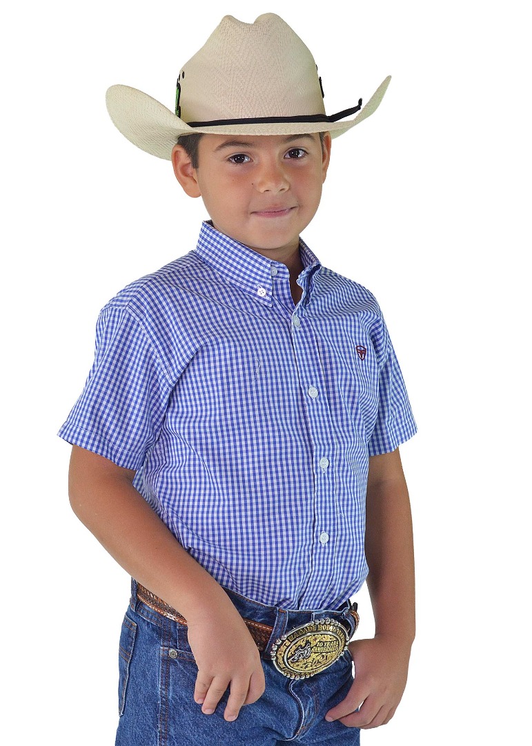 Camisa Radade Unissex Infantil Manga Curta Xadrez cor Azul - 1636