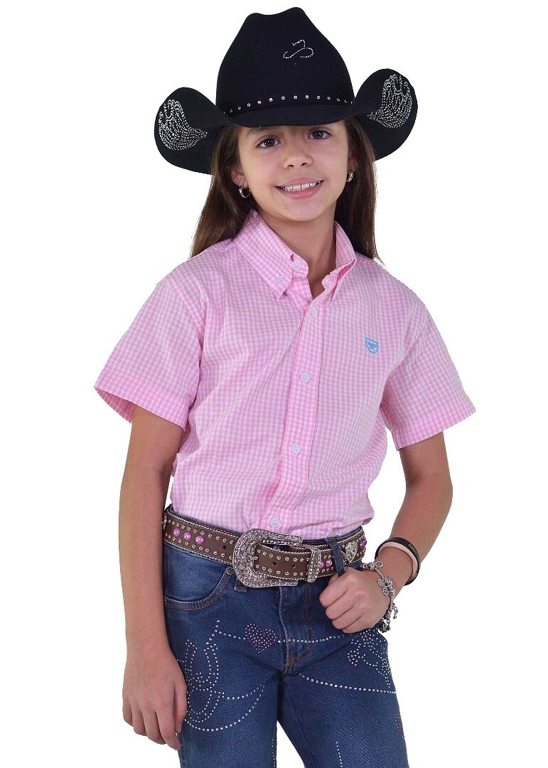 Camisa Radade Unissex Infantil Manga Curta Xadrez cor Rosa - 1981