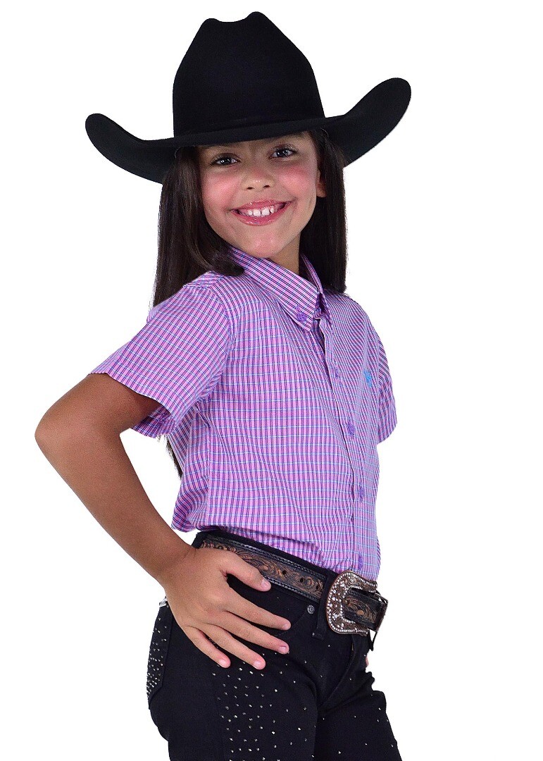 Camisa Radade Unissex Infantil Manga Curta Xadrez cor Roxo - 2149