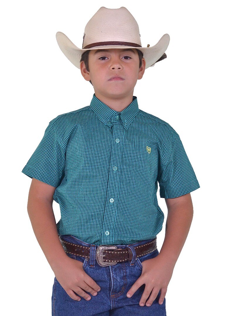 Camisa Radade Unissex Infantil Manga Curta Xadrez cor Verde - 1969