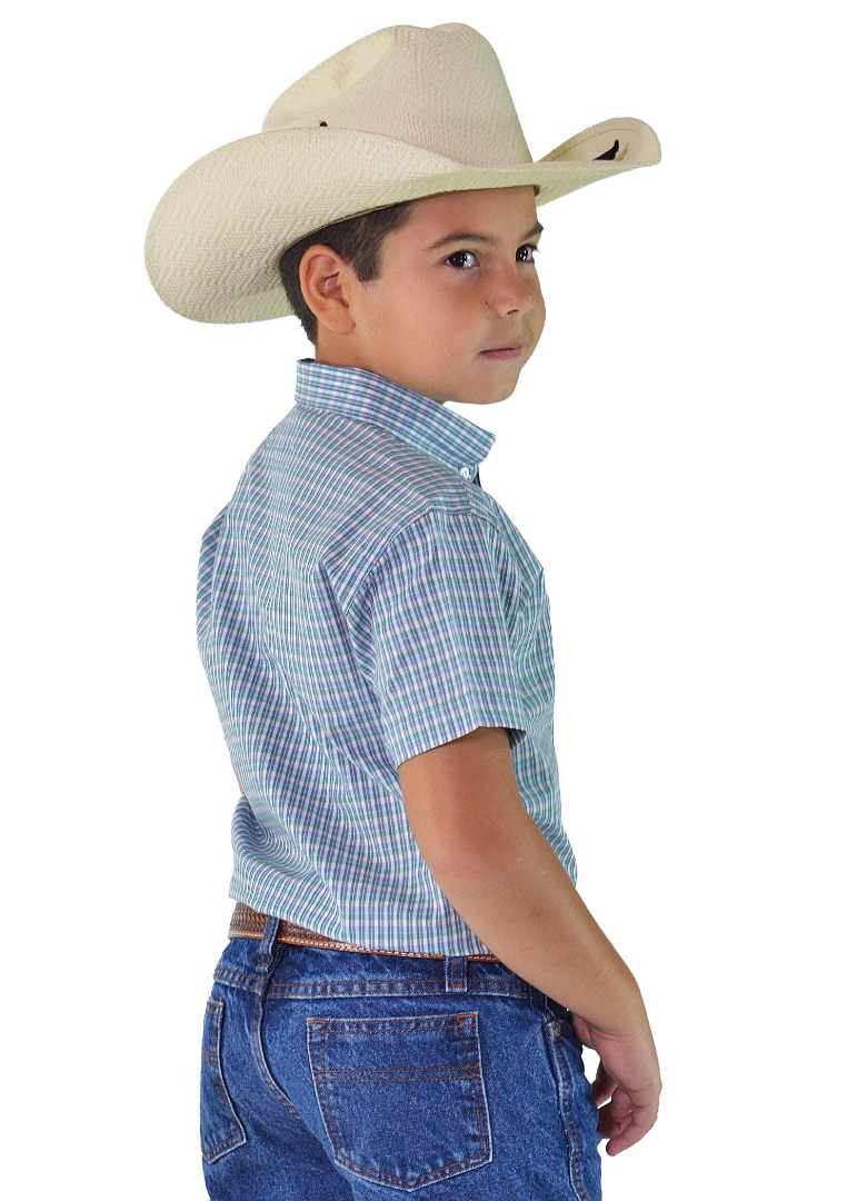 Camisa Radade Unissex Infantil Manga Curta Xadrez cor Verde/Azul - 1861