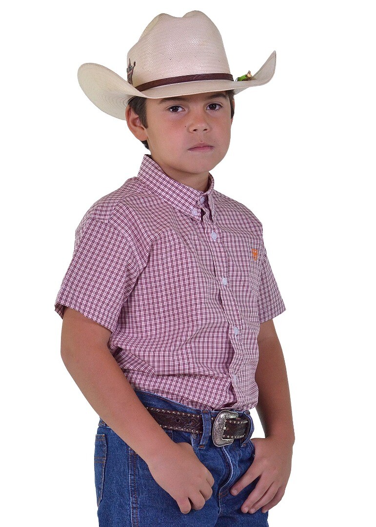 Camisa Radade Unissex Infantil Manga Curta Xadrez cor Vinho - 1976