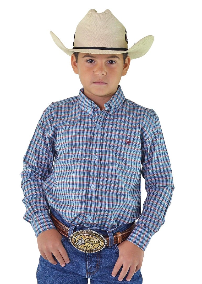 Camisa Radade Unissex Infantil Manga Longa Xadrez cor Azul - 1856