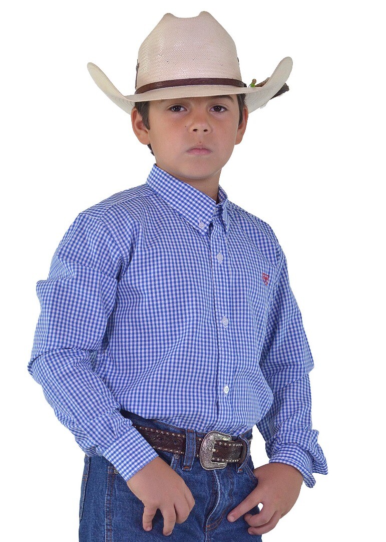 Camisa Radade Unissex Infantil Manga Longa Xadrez cor Azul - 1970