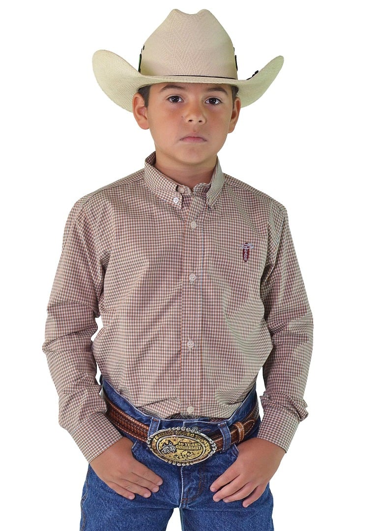 Camisa Radade Unissex Infantil Manga Longa Xadrez cor Laranja - 1860