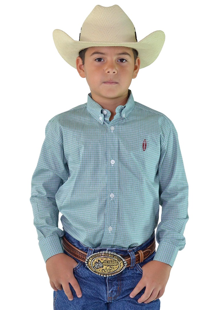 Camisa Radade Unissex Infantil Manga Longa Xadrez cor Verde - 1859