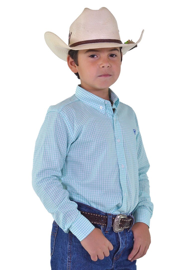 Camisa Radade Unissex Infantil Manga Longa Xadrez cor Verde claro - 1971