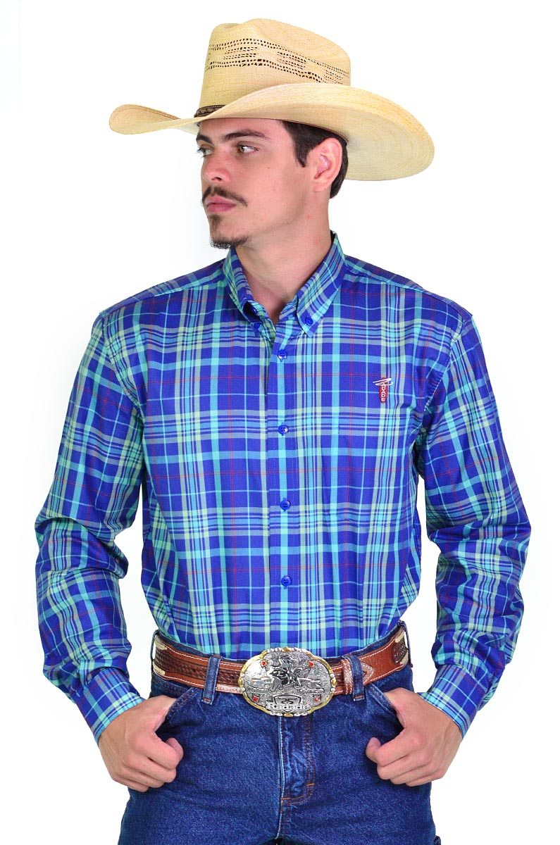 Camisa Radade Xadrez Manga Longa XN Azul e Verde  - 0923