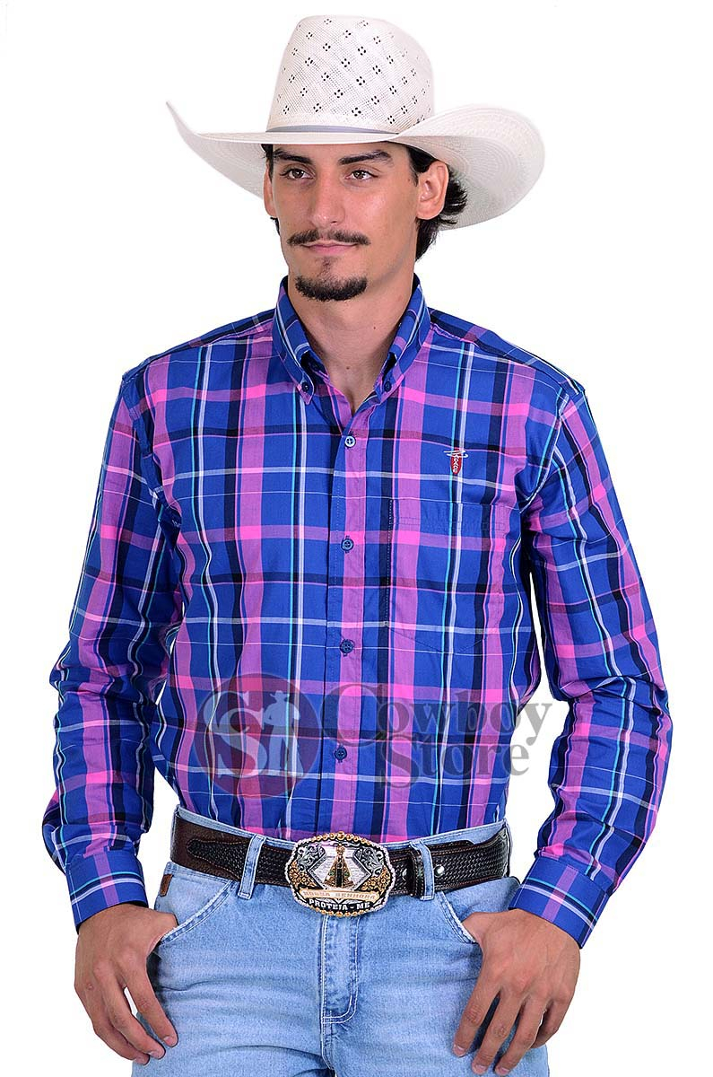 Camisa Radade Xadrez Manga Longa XN Marinho e Lilás - 1348