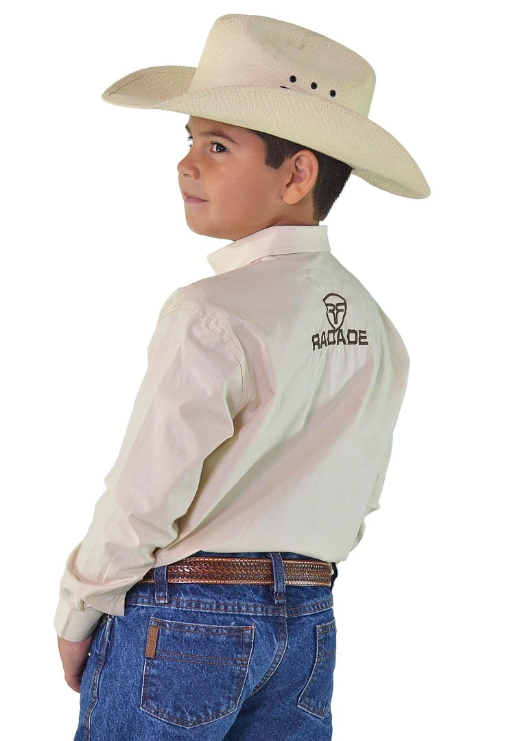 Camisa RDE LIGHT Unissex Infantil Manga Longa Bordada cor Bege - 1855