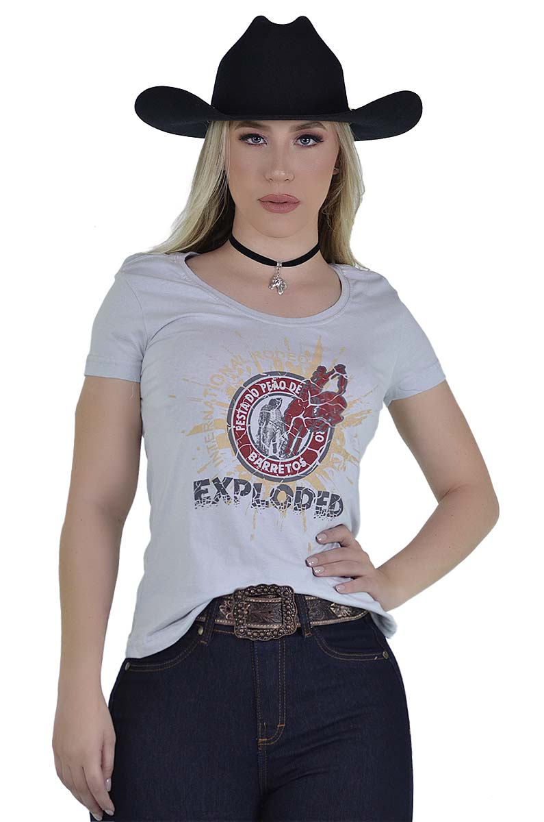 Camiseta Baby Look Barretos Cinza - B243