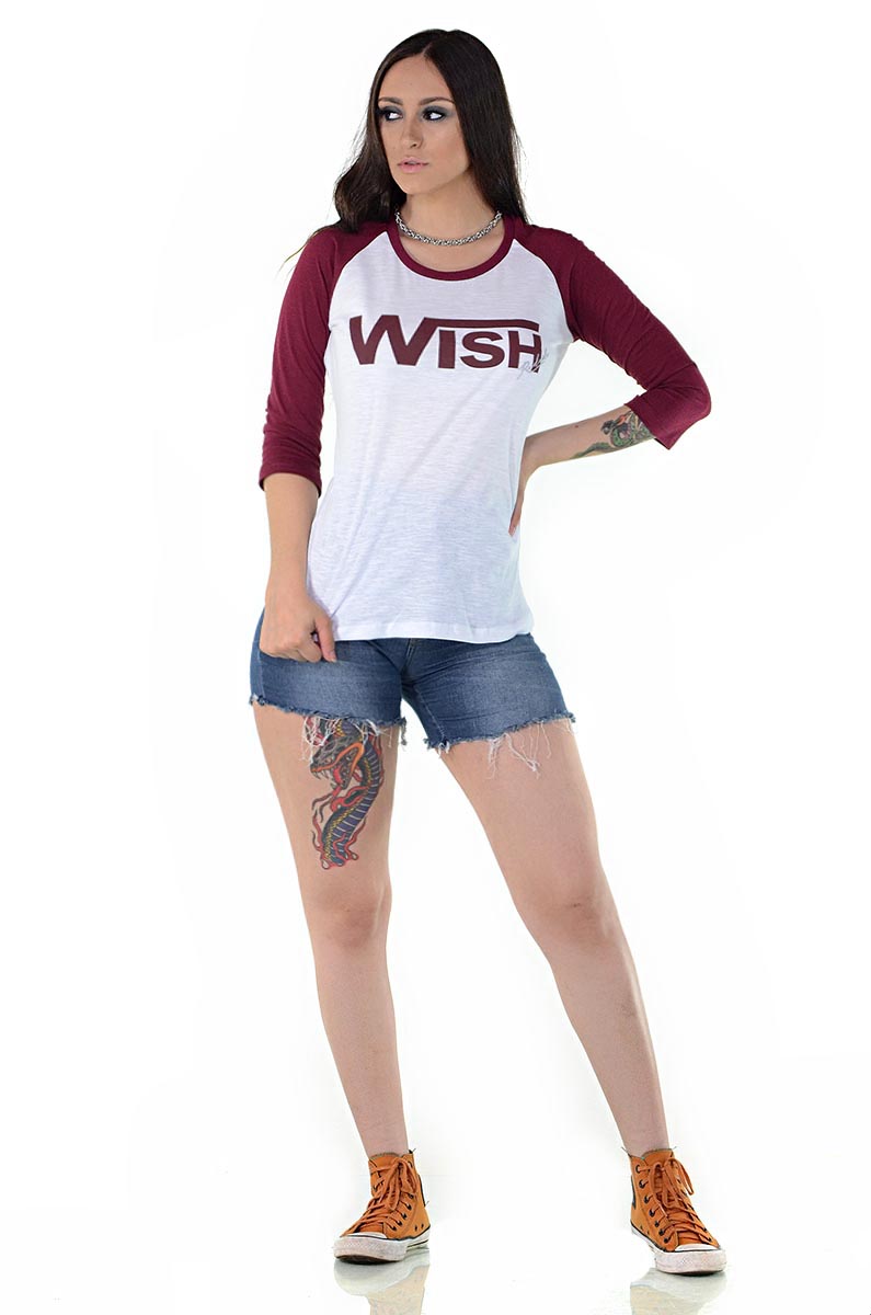 Camiseta Feminina Radade Wish Vinho e Branco - 1158