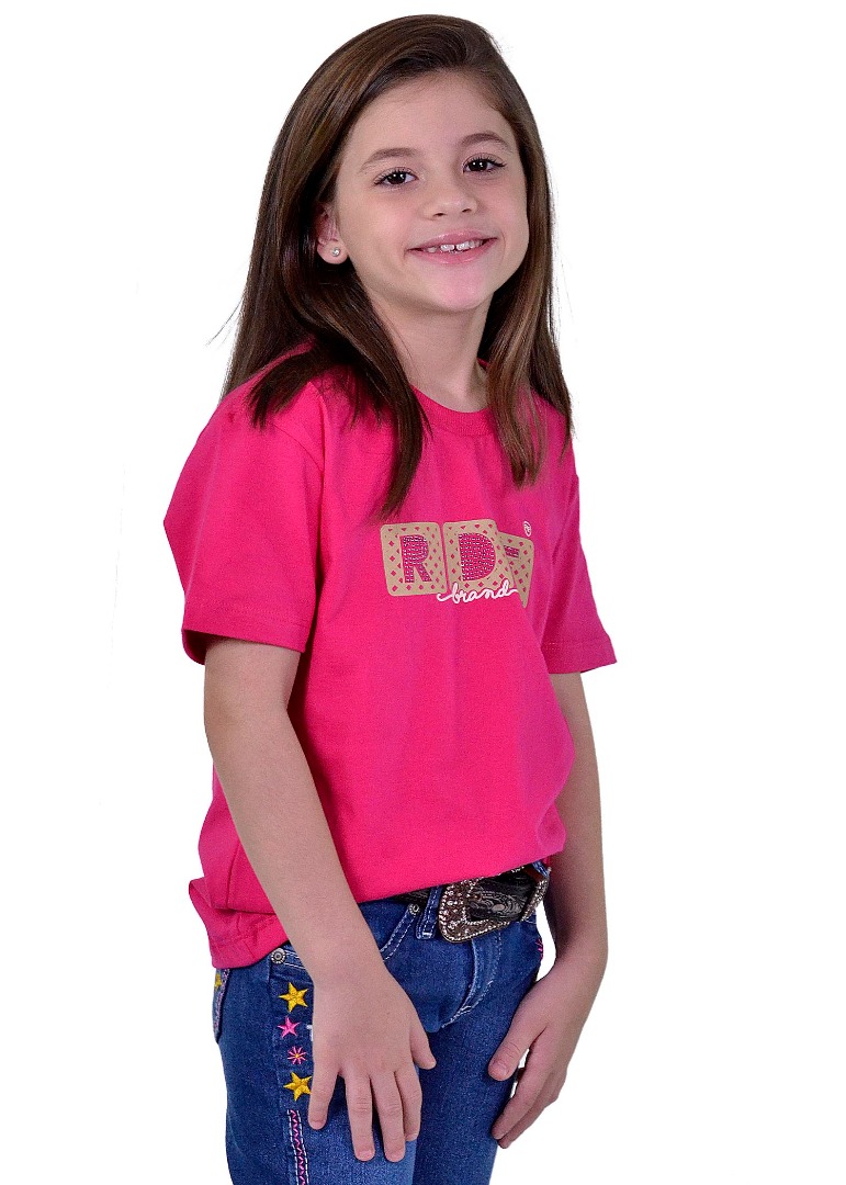 Camiseta Infantil Feminina Radade Strass Pink Azul - 1797