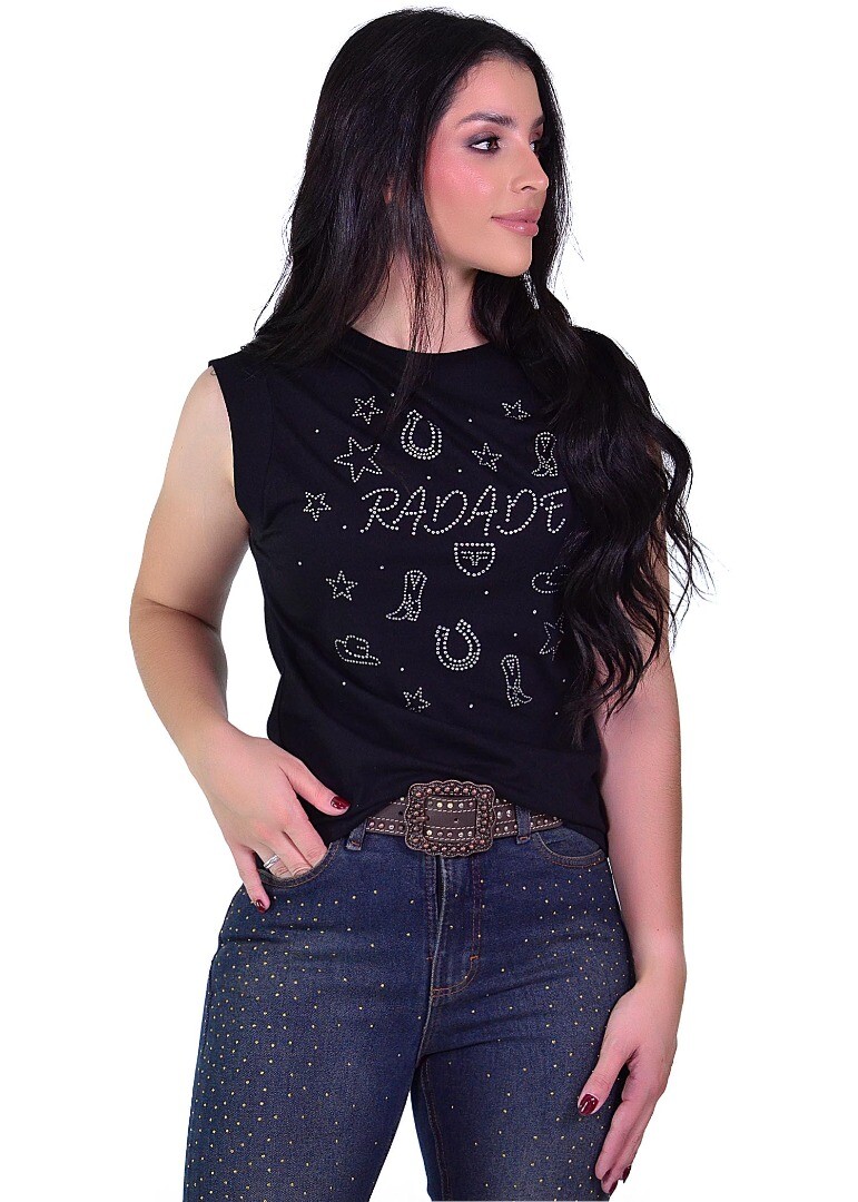 Camiseta Regata Radade RDE com Strass cor Preto - 2158