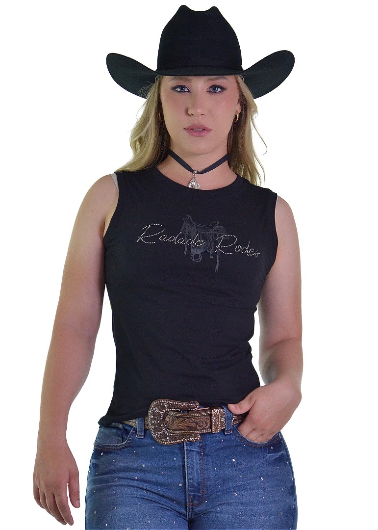 Camiseta Regata Radade RDE cor Preto com Strass - 1717