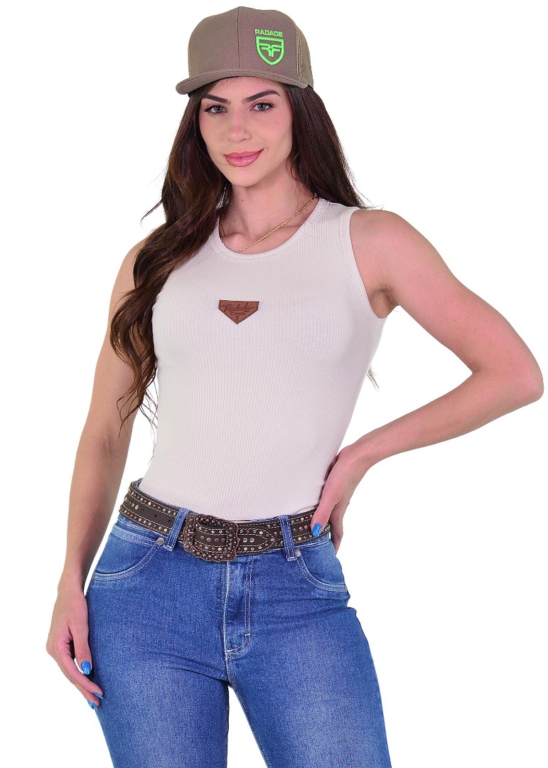 Camiseta Regata Radade RIB RDE Couro cor Bege - 2121