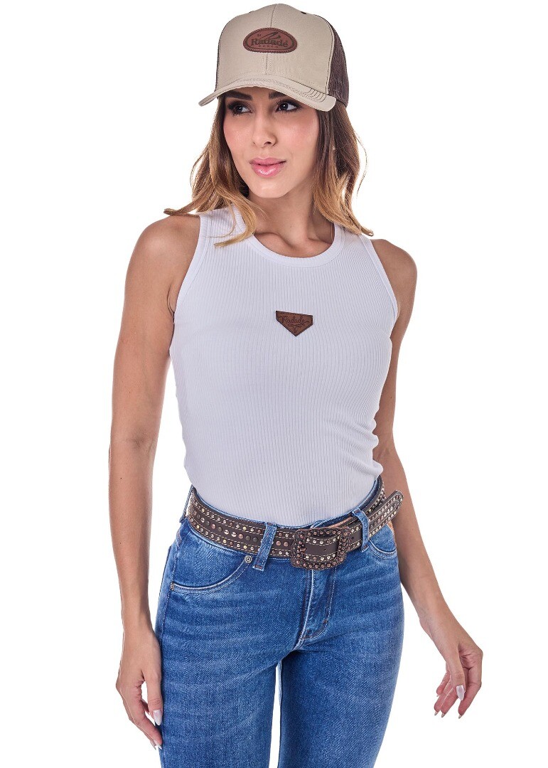 Camiseta Regata Radade RIB RDE Couro cor Branco - 2134