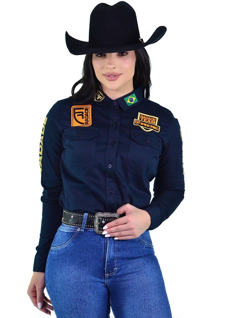 Camisete Feminina Radade BRUT Rodeo Team Bordada Azul Marinho – Sarja 100% Algodão-2193
