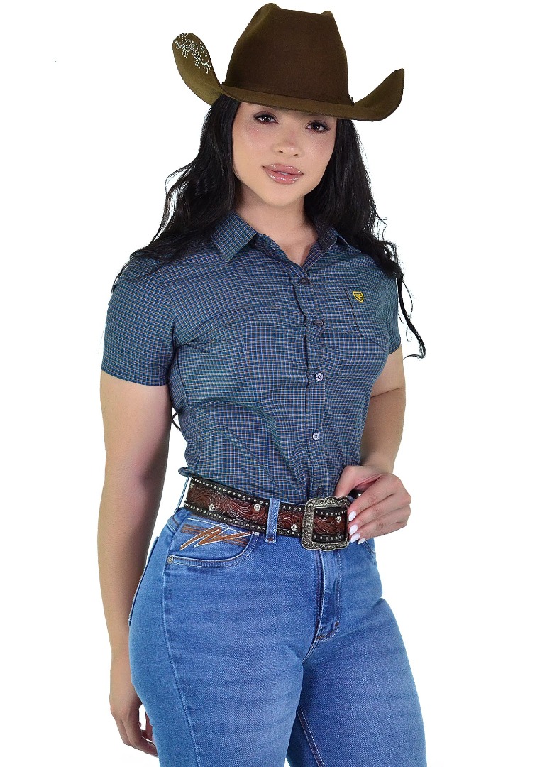Camisete Feminina Radade Xadrez Azul Marinho Fio 50 Manga Curta – 100% Algodão - 2250