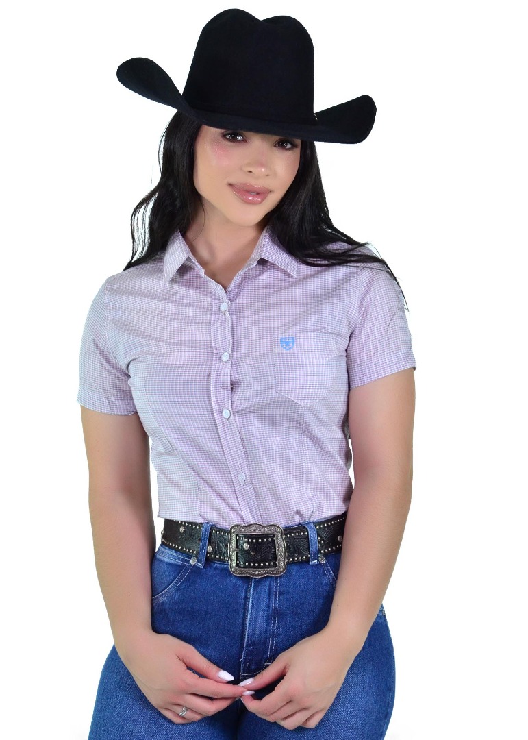 Camisete Feminina Radade Xadrez Fio 50 Manga Curta Lilás – 100% Algodão - 2248