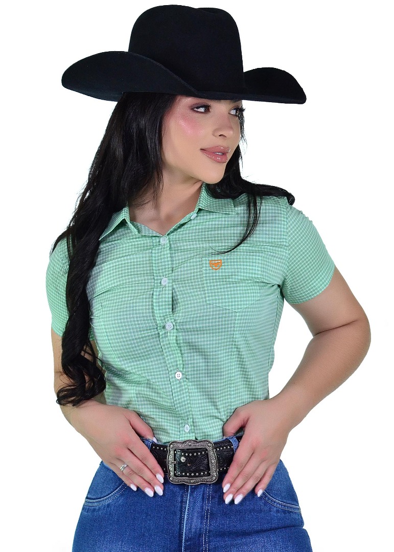 Camisete Feminina Radade Xadrez Fio 50 Manga Curta Verde – 100% Algodão - 2198