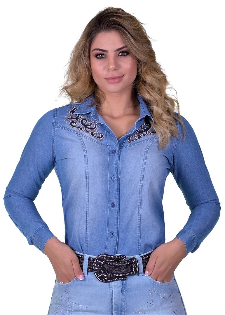 Camisete Radade Jeans Deleve Manga Longa Bordada - 1680