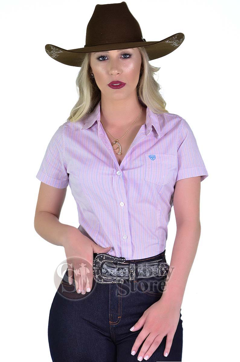 Camisete Radade Manga Curta Xadrez Fifty Rosa - 1502