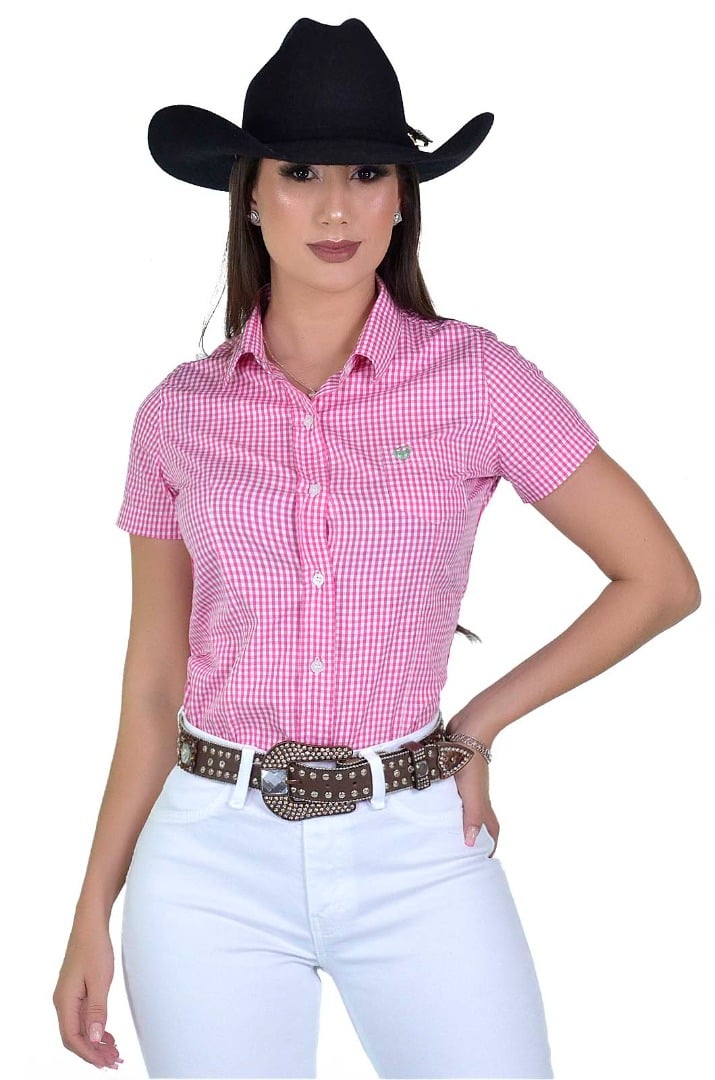 Camisete Radade Manga Curta Xadrez Fifty Rosa - 1642