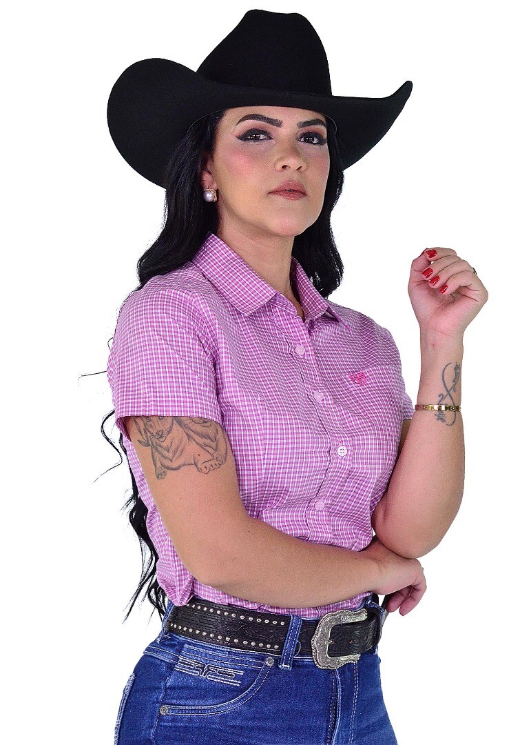 Camisete Radade Manga Curta Xadrez Fifty Rosa - 2058
