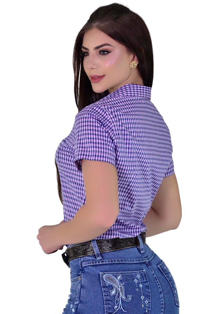 Camisete Radade Manga Curta Xadrez Fifty Rosa e Azul - 1882