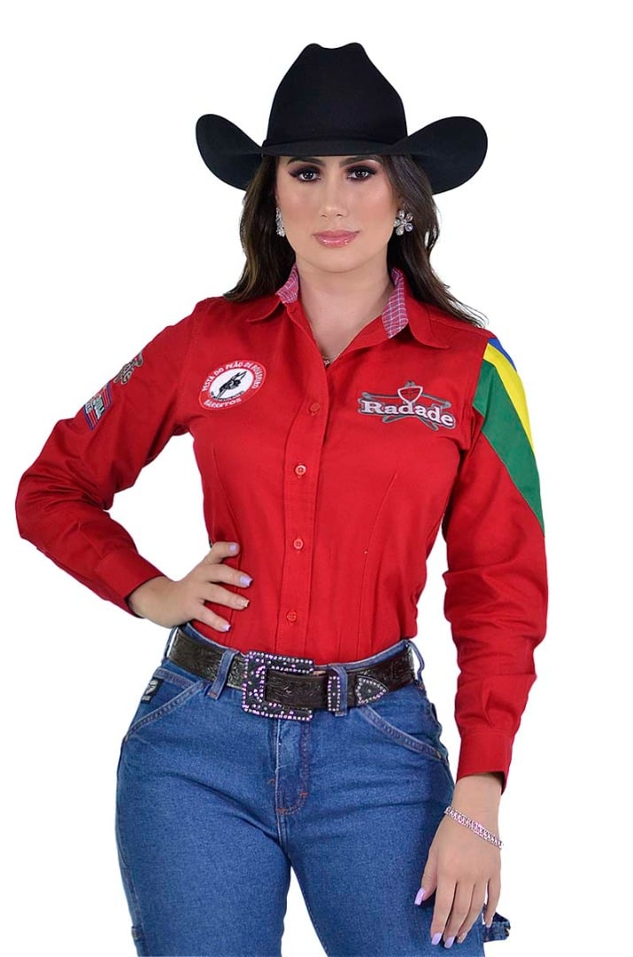 Camisete Radade Manga Longa Bordada BR Vermelha 0541