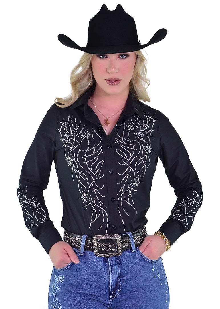 Camisete Radade Manga Longa Bordada BRANCHES cor Preta - 1916