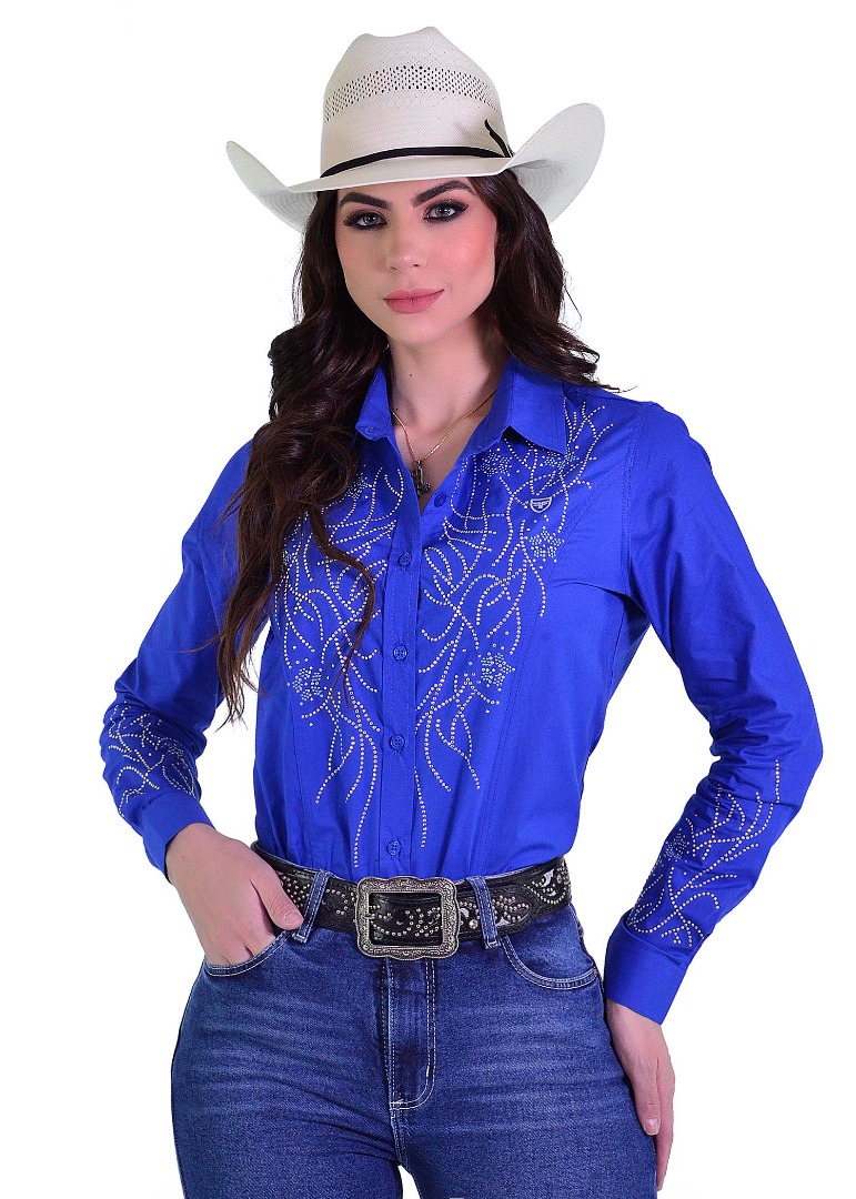 Camisete Radade Manga Longa Bordada BRANCHES cor Royal - 1915