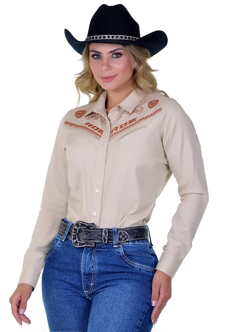 Camisete Radade Manga Longa Bordada BROWNSTONE cor Bege - 1746