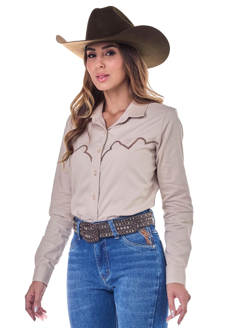 Camisete Radade Manga Longa Bordada CLOUD cor Caqui - 2117