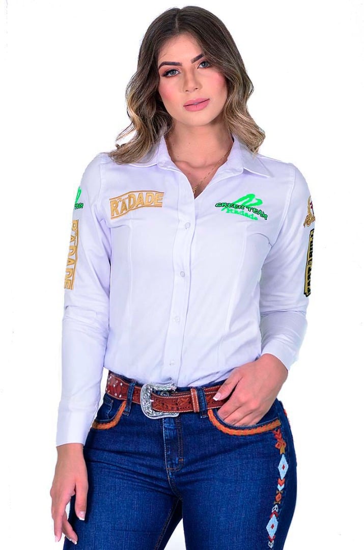 Camisete Radade Manga Longa Bordada Green Team Branca - 1369