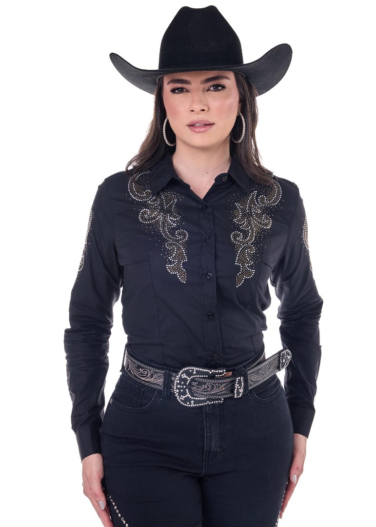 Camisete Radade Manga Longa Bordada MISS STRASS cor Preta - 2109