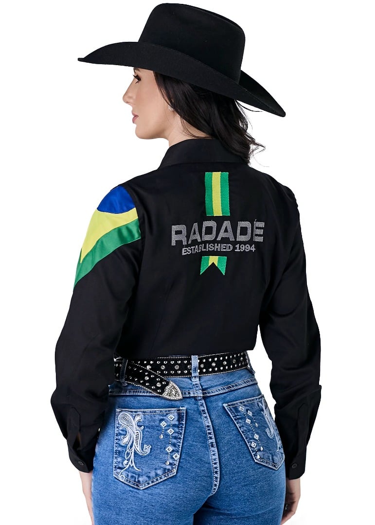 Camisete Radade Manga Longa Bordada NEW BR Preta - 1844