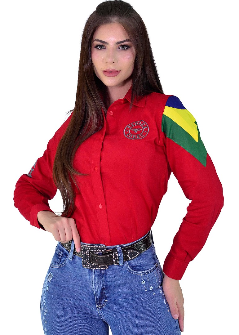 Camisete Radade Manga Longa Bordada NEW BR Vermelha - 1848