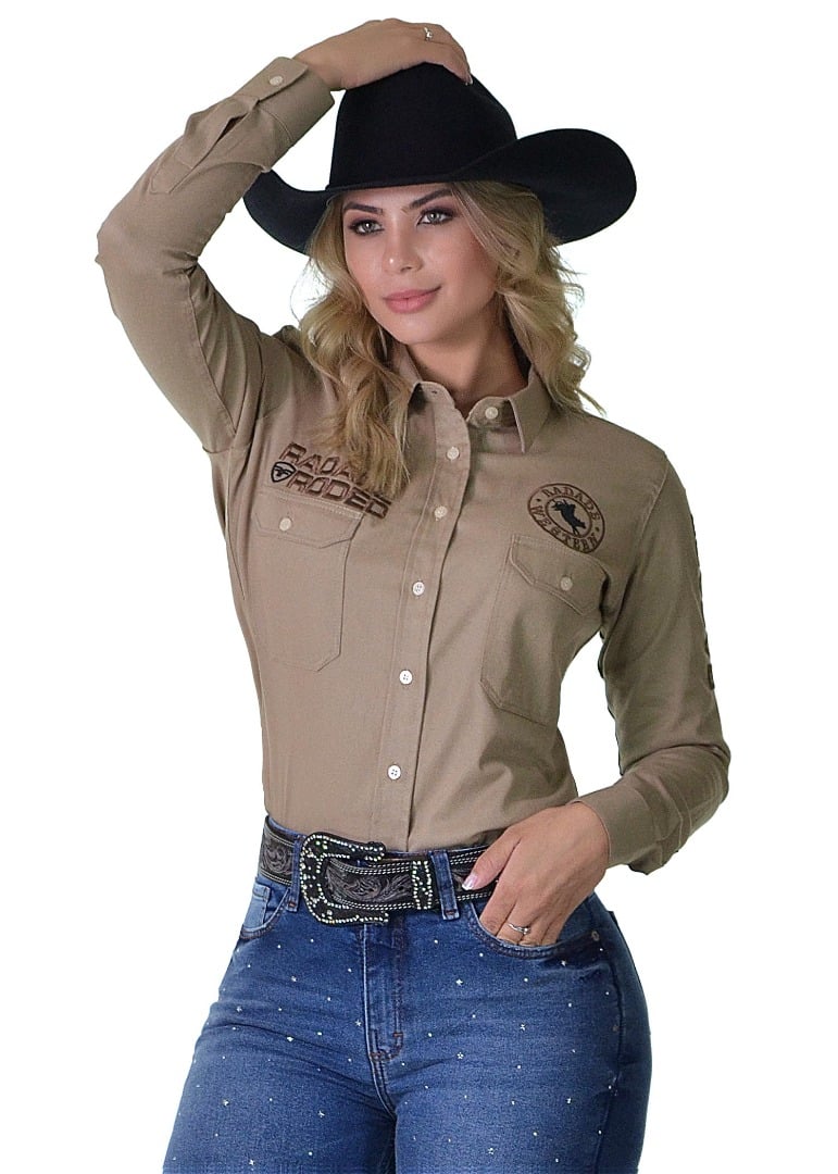 Camisete Radade Manga Longa Bordada New Western Cinza - 1664