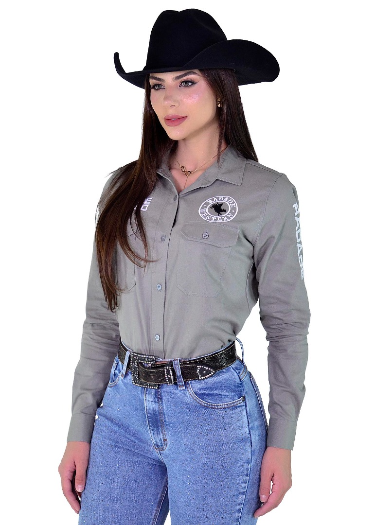 Camisete Radade Manga Longa Bordada New Western Cinza - 1883