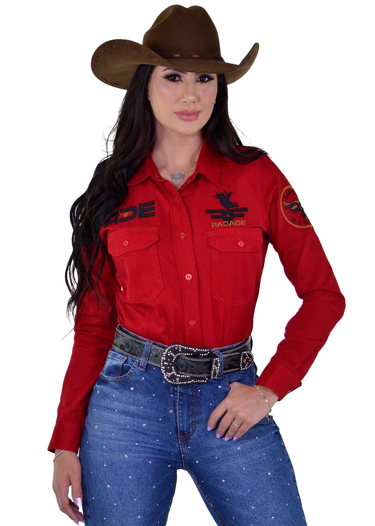 Camisete Radade Manga Longa Bordada Riders Vermelha - 1674