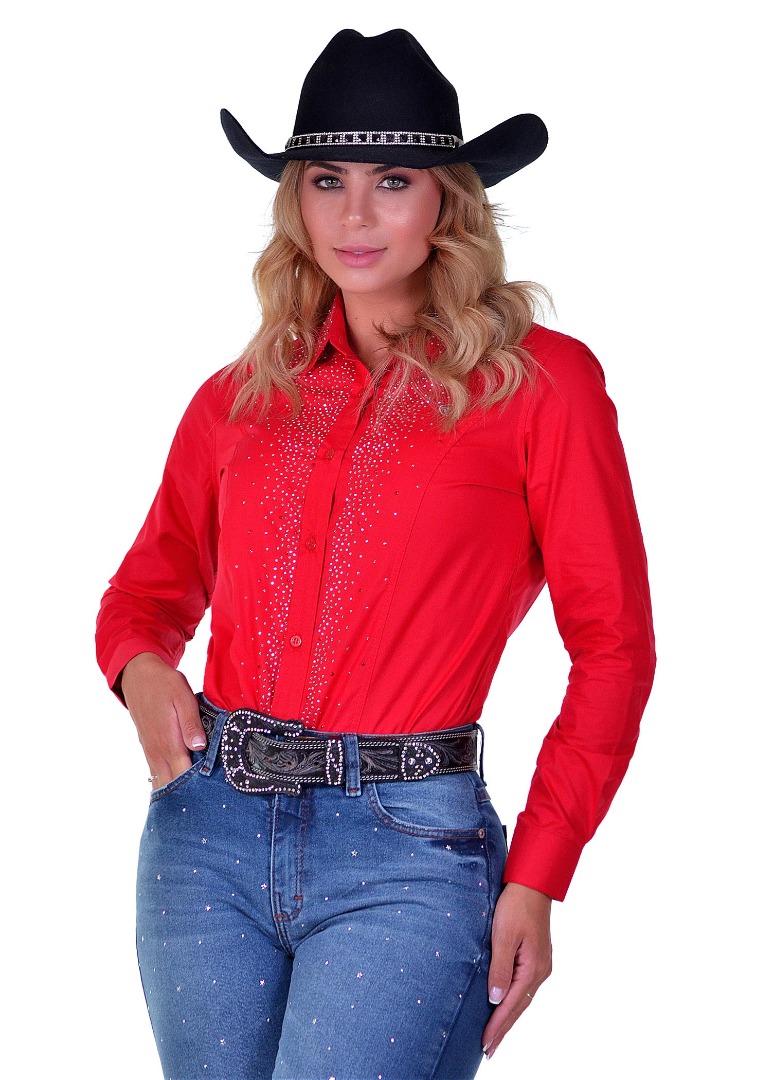 Camisete Radade Manga Longa Glow com Strass Vermelha - 1646