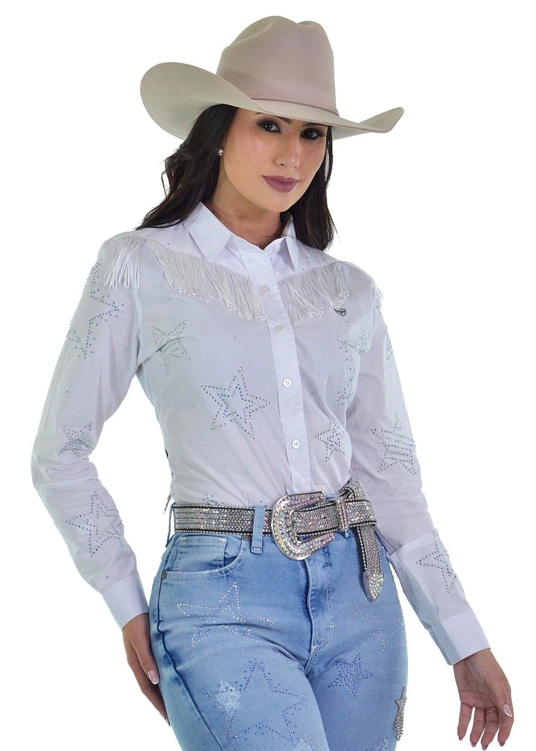 Camisete Radade Manga Longa STARS cor Branca com Brilho  - 1738
