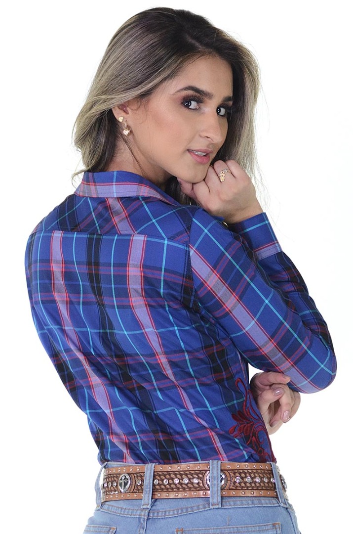 Camisete Radade Manga Longa Xadrez America Butterfly Azul e Vermelha - 1109